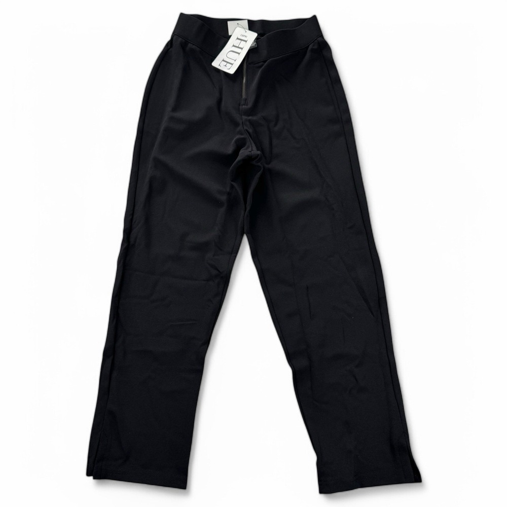 Hue Zippered High Waist Crepe Capri Womens L Large Black Hem Slit NWT